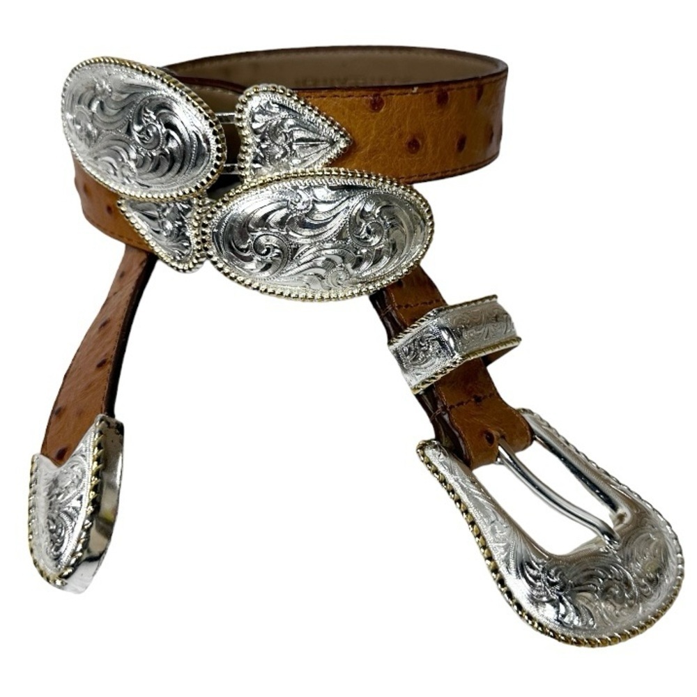 Vintage 1998 Roper Western Leather Belt Size Medium 30/32 Silver Hardware